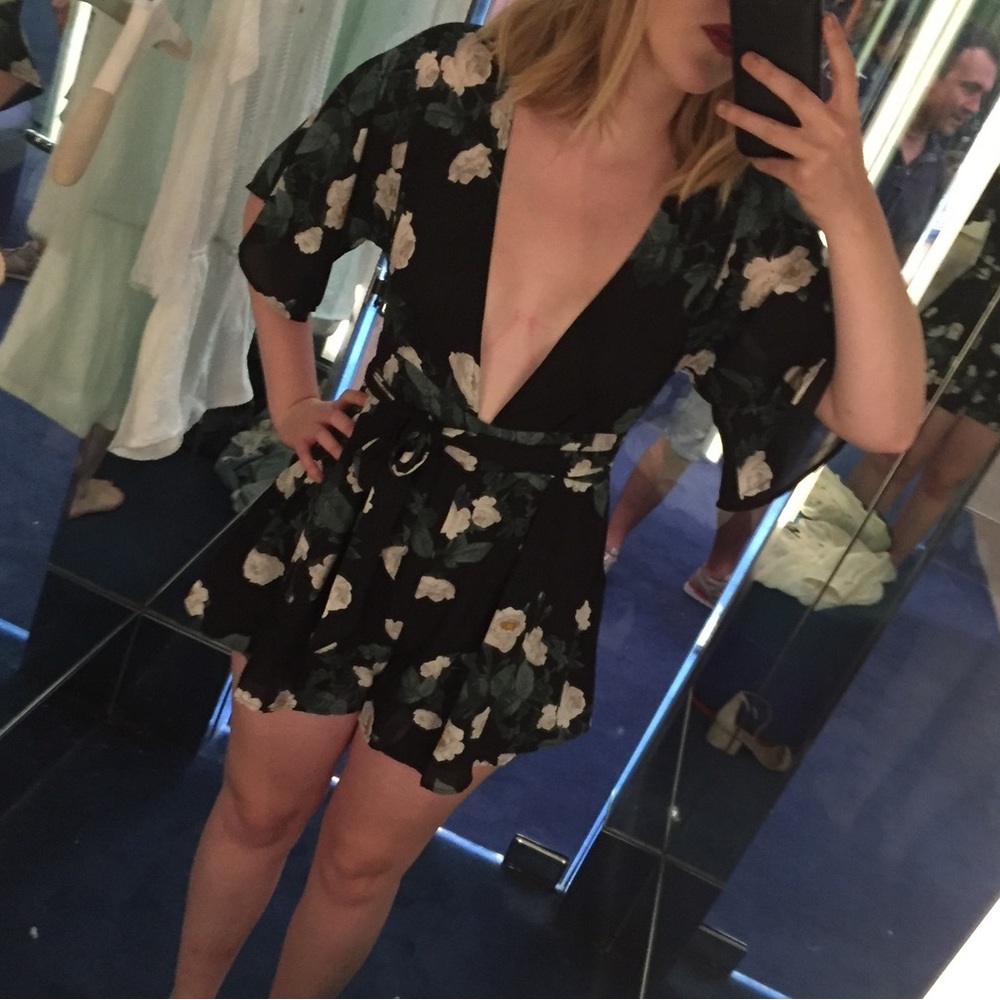 Nasty Gal Olivaceous Brand Black Floral Romper